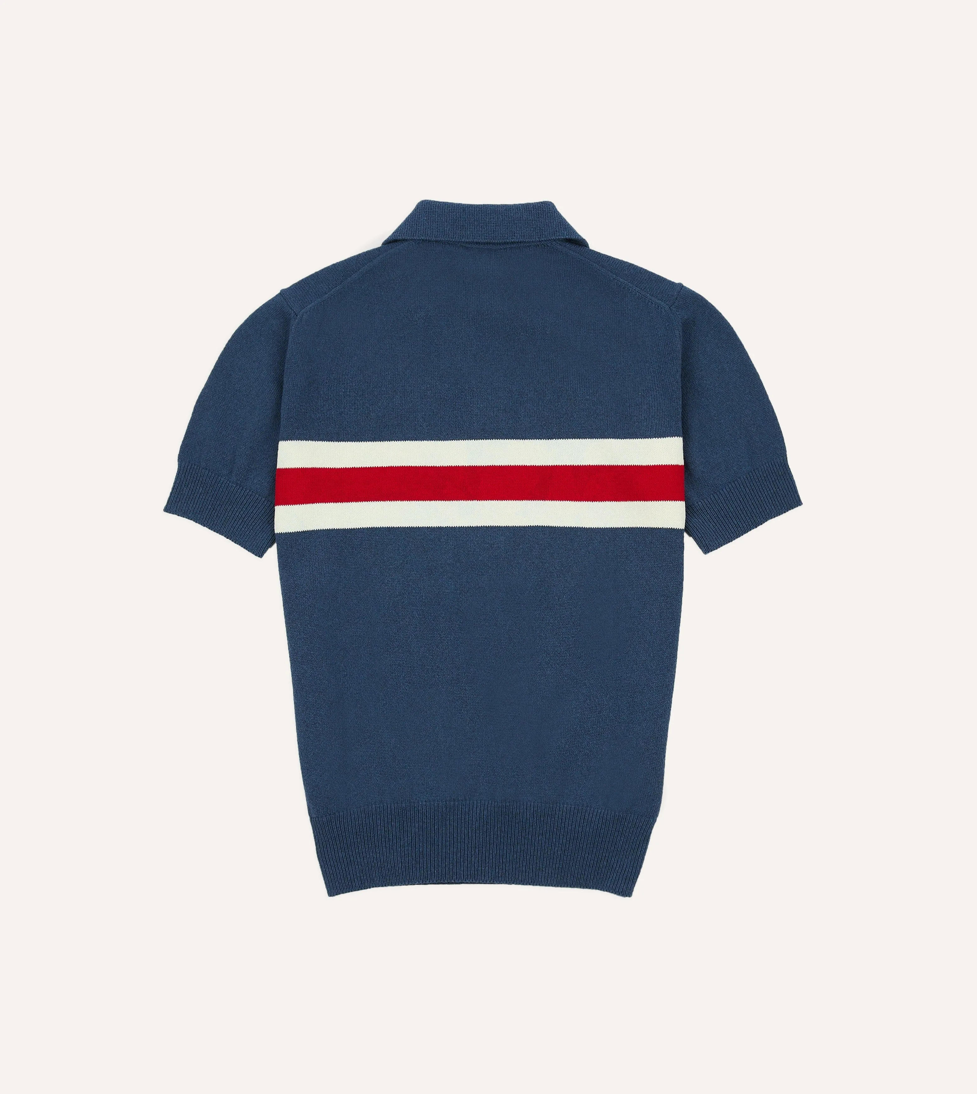 ReflectiveDetails Push Edge Blue Stripe Knitted Crepe Cotton Short-Sleeve Polo Shirt