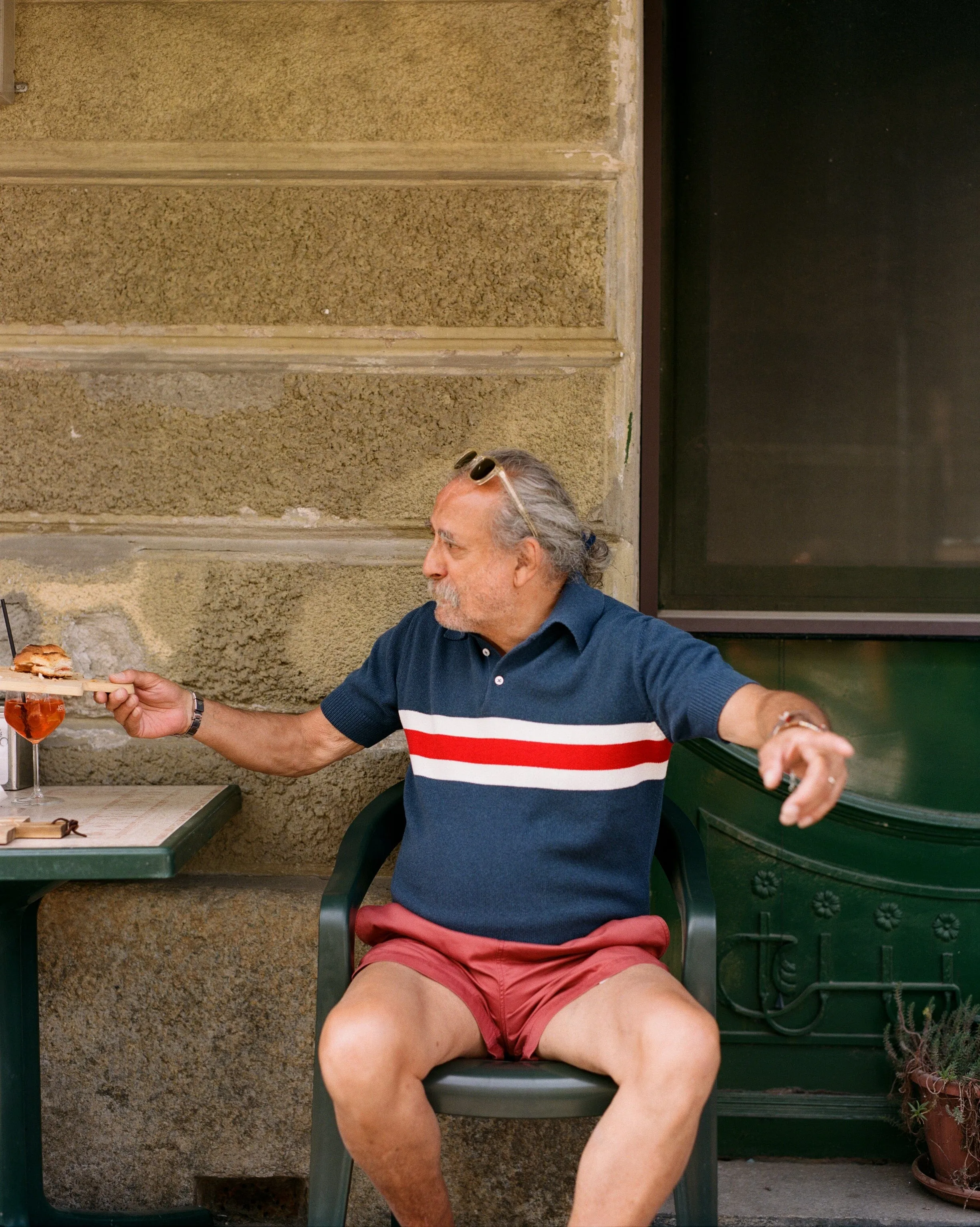 Blue Stripe Knitted Crepe Cotton Short-Sleeve Polo Shirt LightweightMaterial