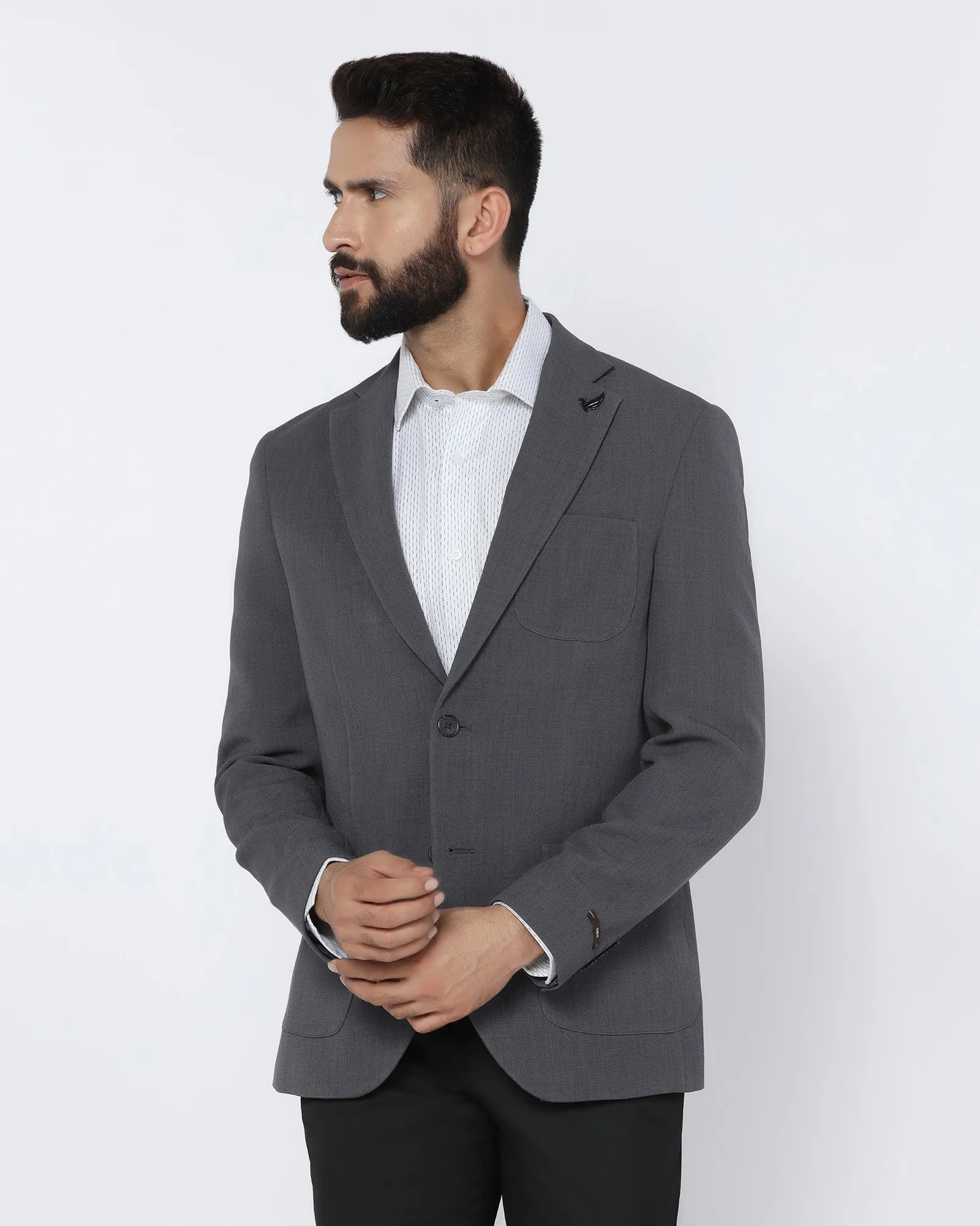 Grey Solid Blazer - Modelo Hooded style