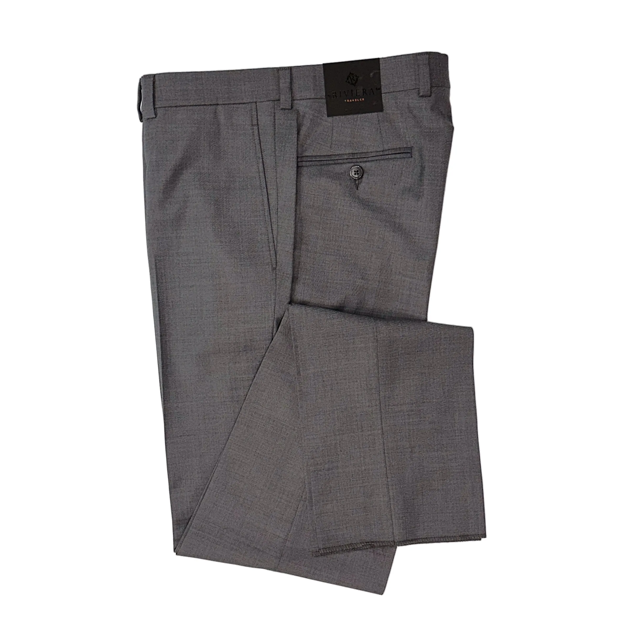 Riviera by Jack Victor- Traveler Dress Pant in Medium Grey Body Aligned