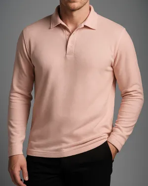EZS Aria Pink Long Sleeve Polo Street Style Casual piece