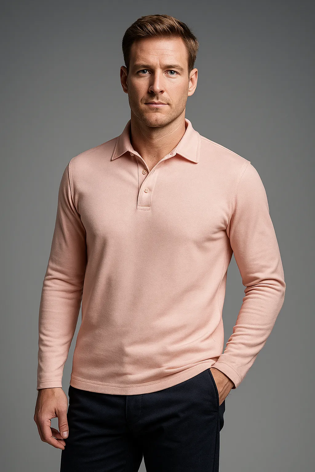 Retro Vibe sporty wear EZS Aria Pink Long Sleeve Polo