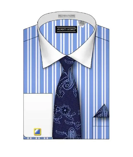 Seamless Shoulder Camouflage Style AVANTI UOMO DOUBLE STRIPED WHITE COLLAR DS3823P2 LTBLUE