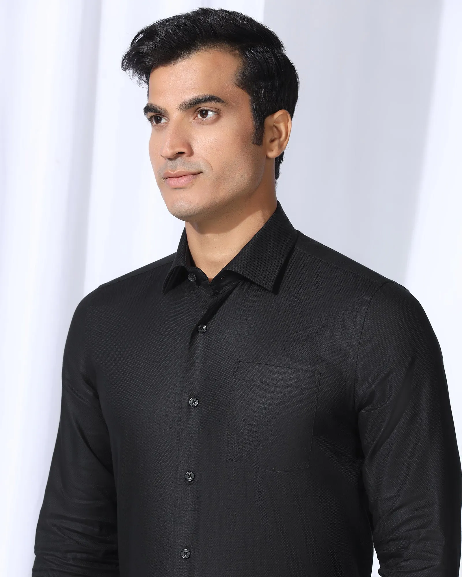 Geometric Shape Budget Friendly Formal Black Textured Shirt - Evolve