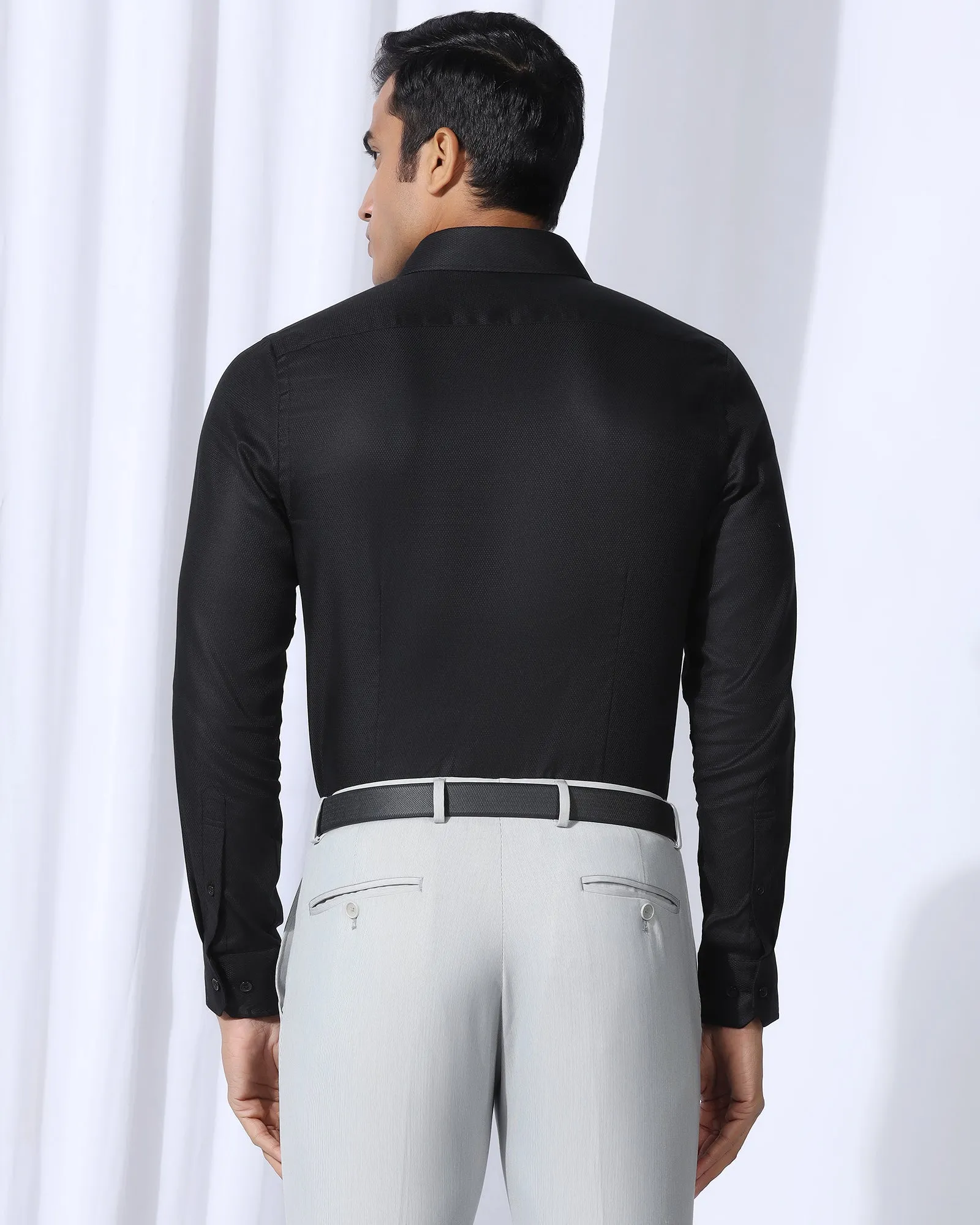 Runway Inspired Formal Black Textured Shirt - Evolve
