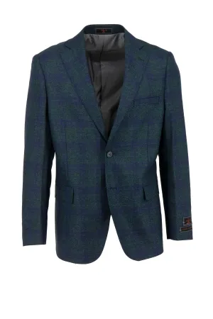 Soft Touch Lining Water Resistant Tiglio Luxe Green with Navy Windowpane Dolcetto Modern Fit, Pure Wool Jacket TL6353