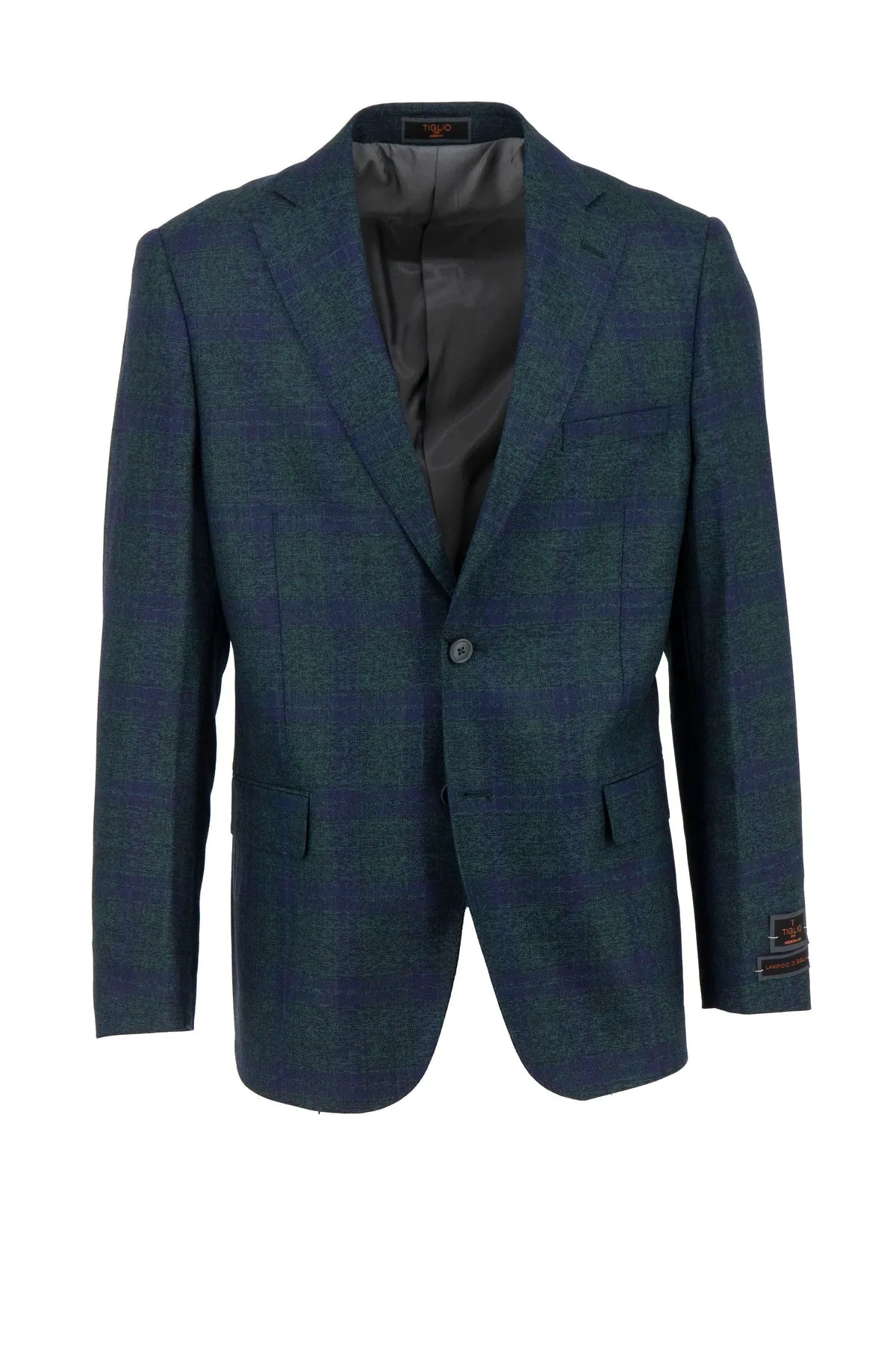 Dynamic flex Tiglio Luxe Green with Navy Windowpane Dolcetto Modern Fit, Pure Wool Jacket TL6353