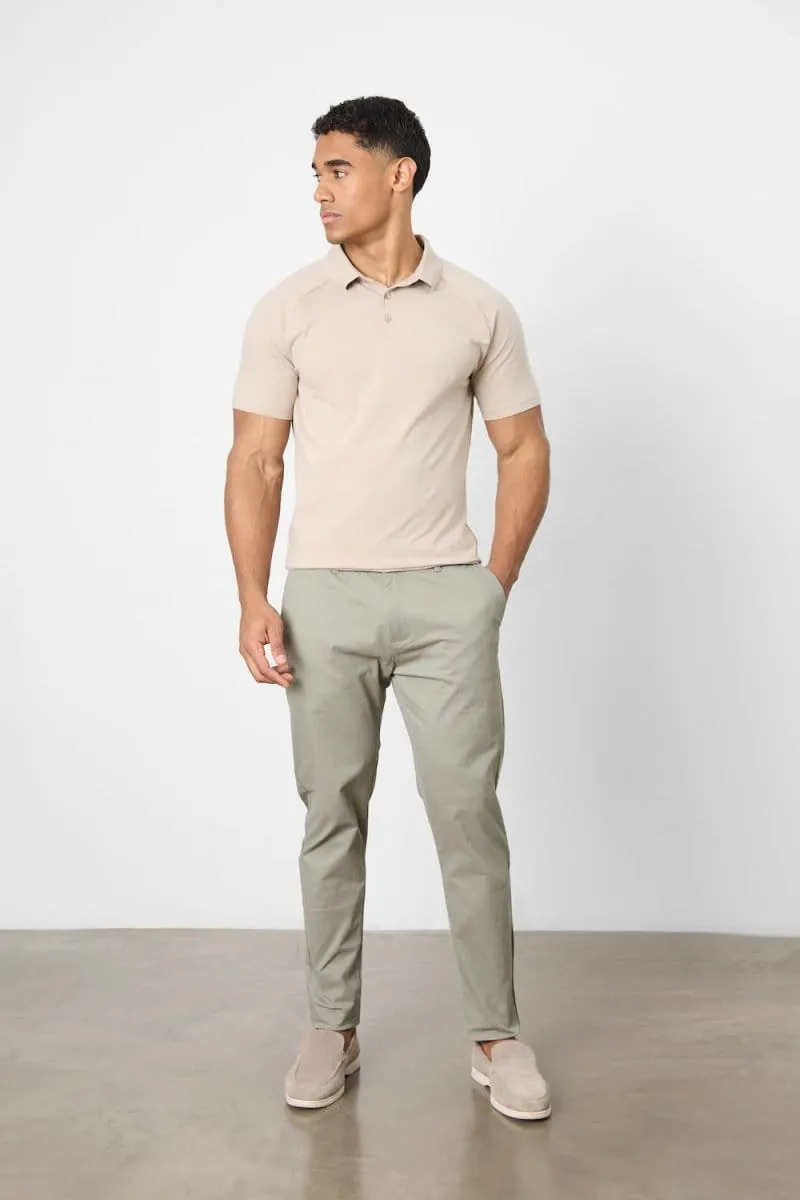 Athletic Fit Cotton Stretch Chino Pants in Soft Khaki Comfortable Layering