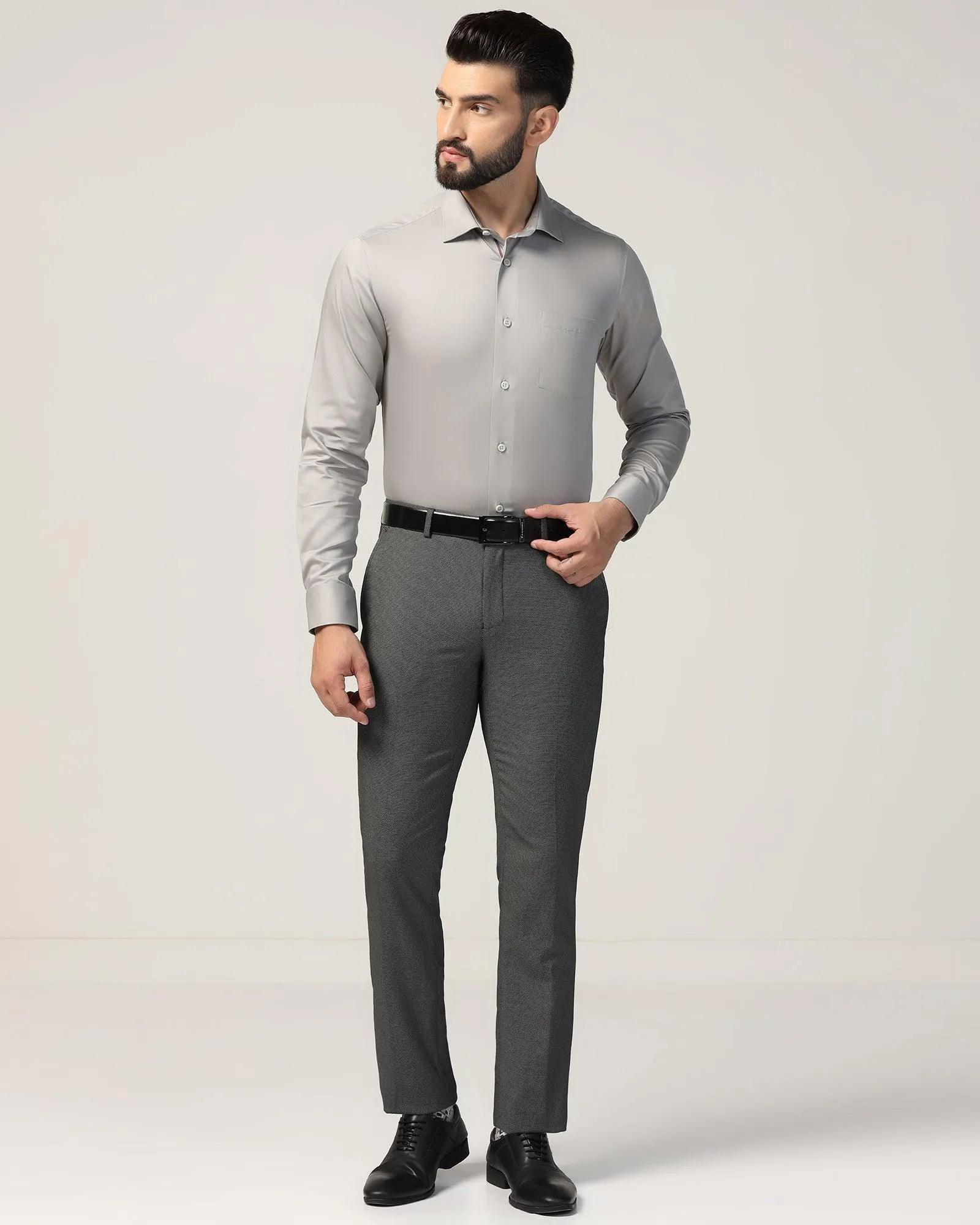 Slim Comfort B-95 Formal Charcoal Textured Trouser - Turismo Anti Bacterial Treatment Core Fit