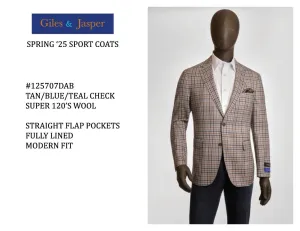 Fit For Daily Ultra Flexible Giles and Jasper Wool Sportcoat in Tan/Blue Check