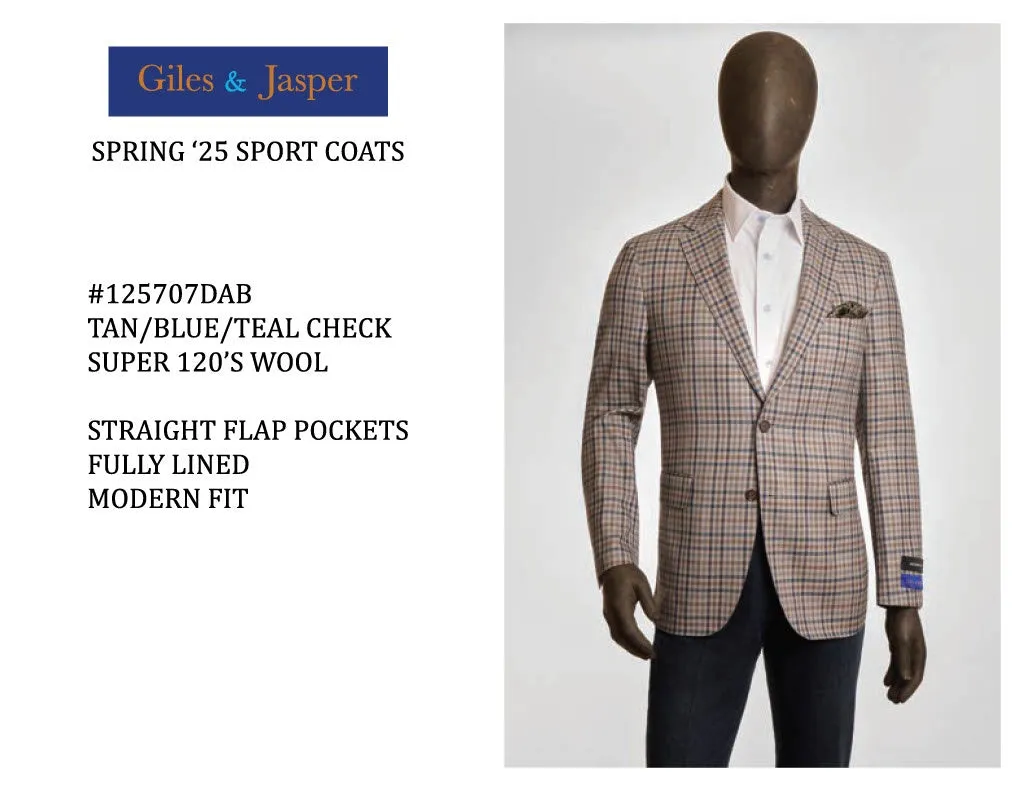 Fit For Daily Ultra Flexible Giles and Jasper Wool Sportcoat in Tan/Blue Check
