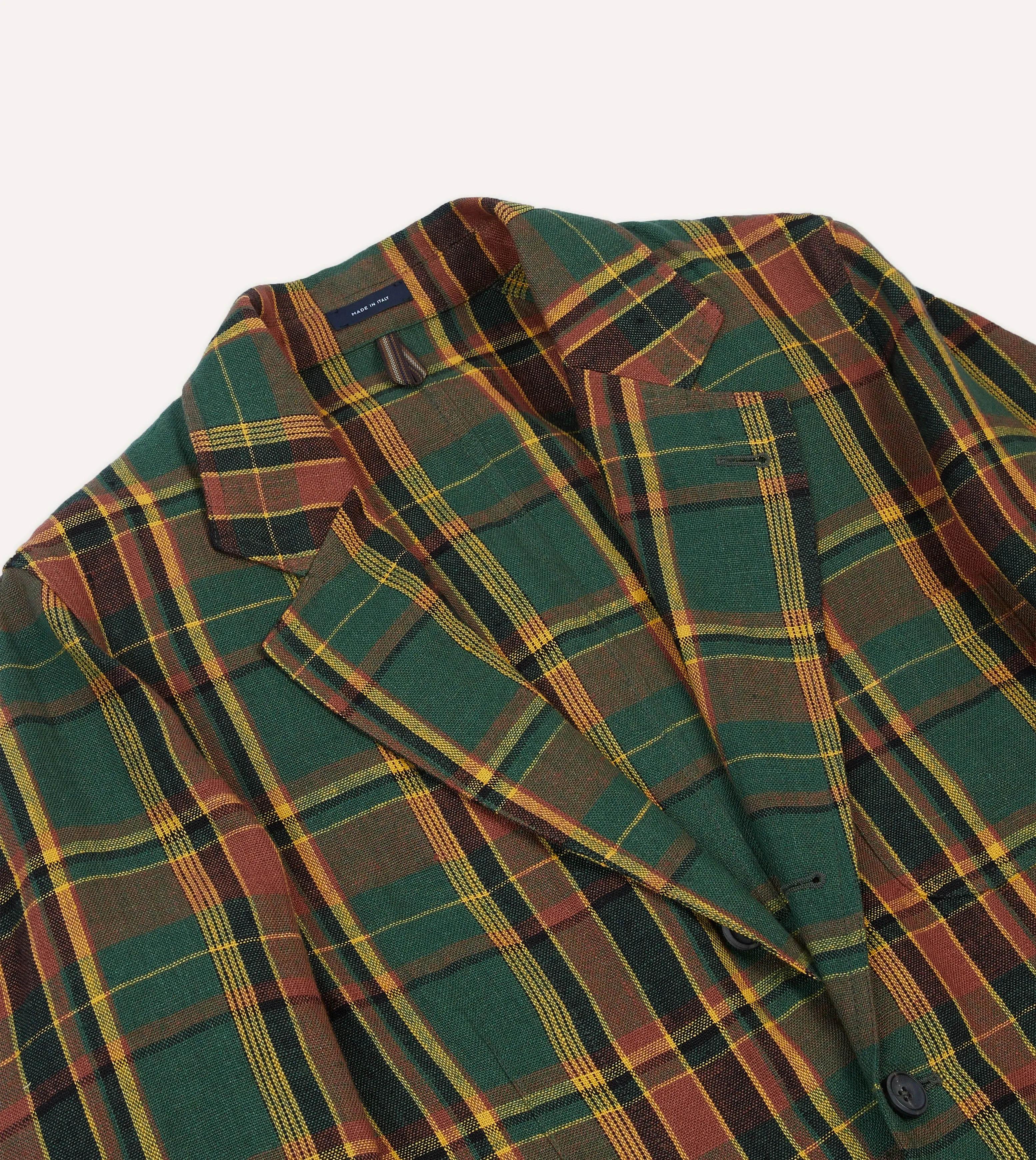 Green Linen Madras Check Games Blazer Mk. I Simple Outer Elastic Cuff Adjustment