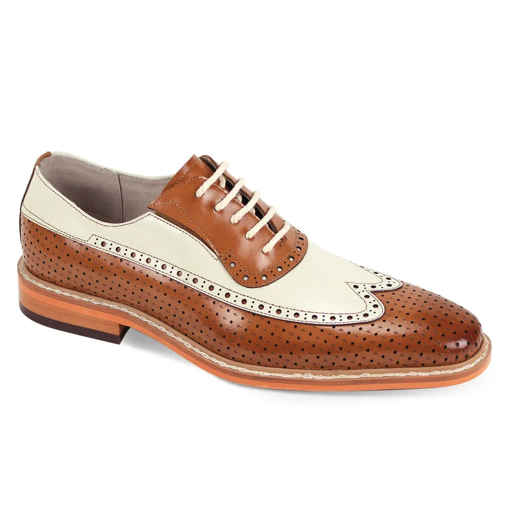 Comfort Outsole Flexible Arch Support Ross Collection Tan & Cream Wingtip Brogue Oxford Shoes