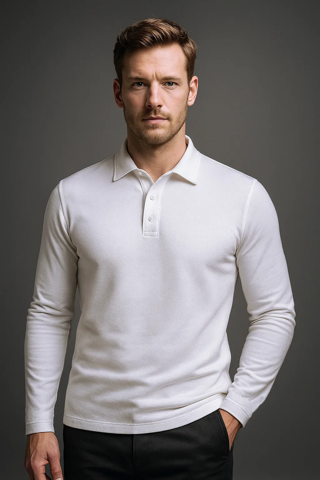 Minimalist Design EZS Aria White Long Sleeve Polo