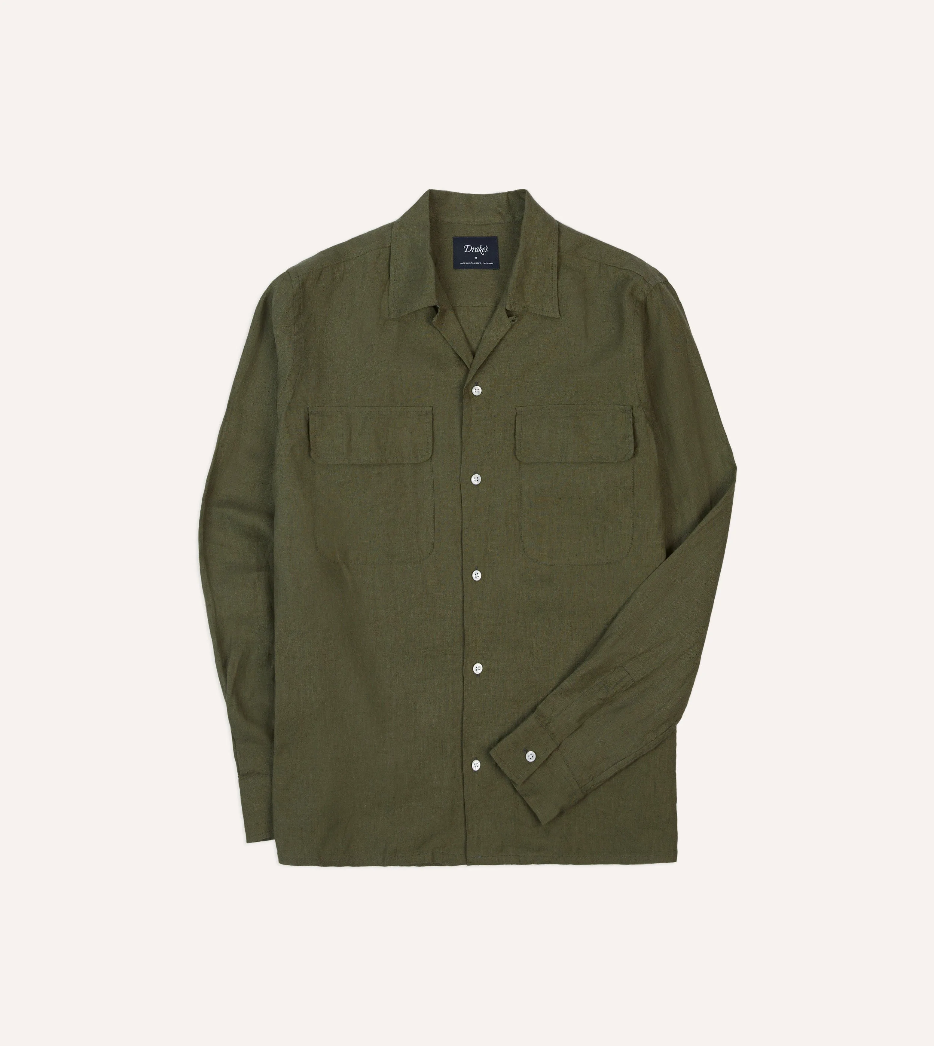 Holiday Style Urban Trend Khaki Linen Camp Collar Long Sleeve Shirt