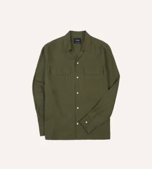Holiday Style Urban Trend Khaki Linen Camp Collar Long Sleeve Shirt