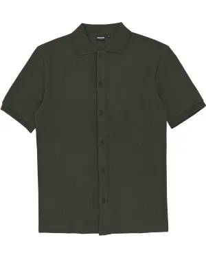 Comfort First Fit Multi Functional Pockets Sheen Olive Knit Shirt
