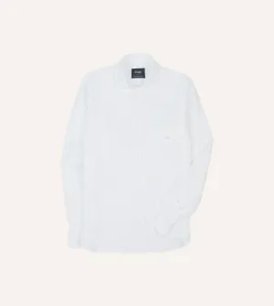 White Linen Long Point Collar Popover Shirt Reinforced Collar