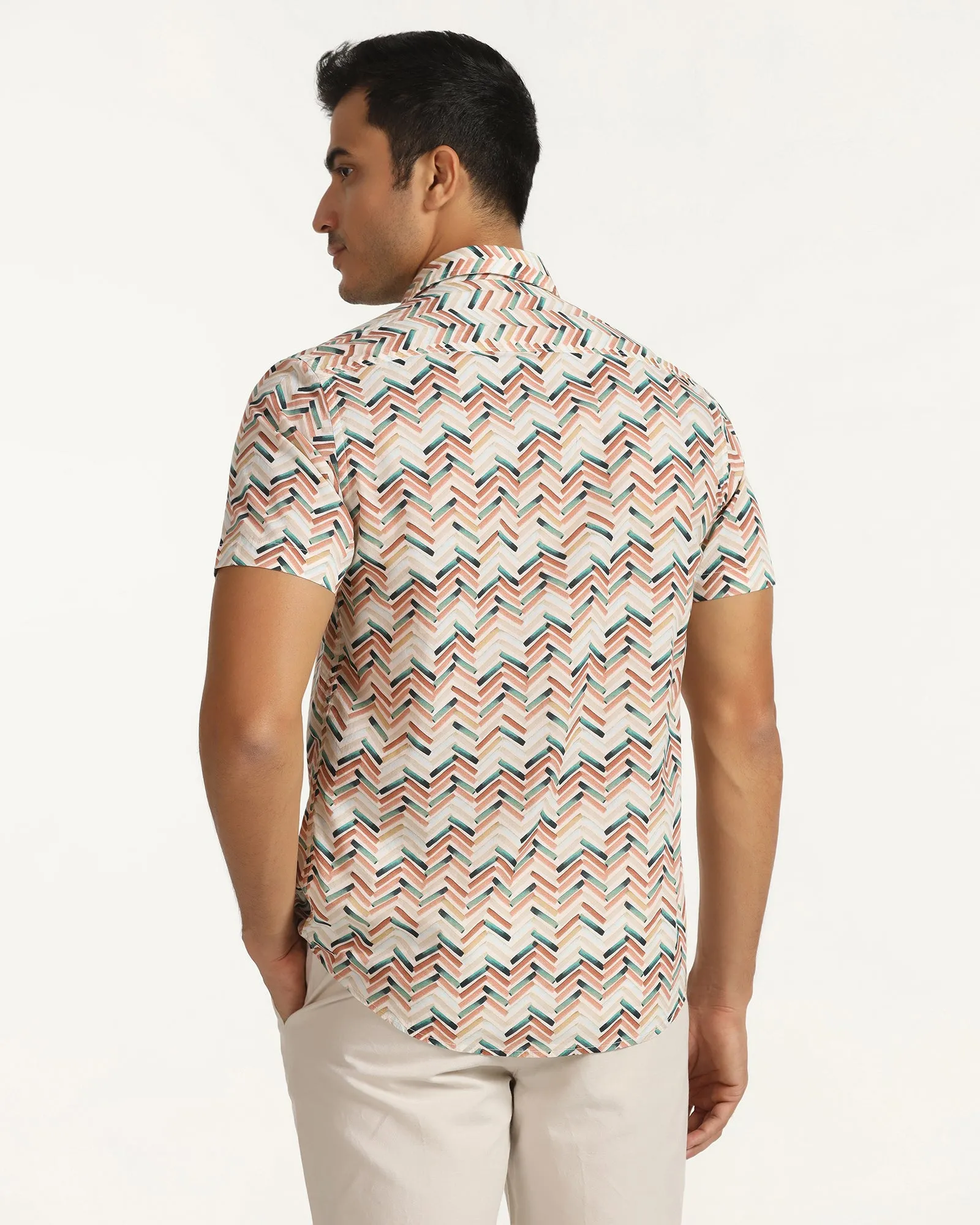 Hooded Option Team Building Casual Half Sleeve Beige Printed Shirt - Alba