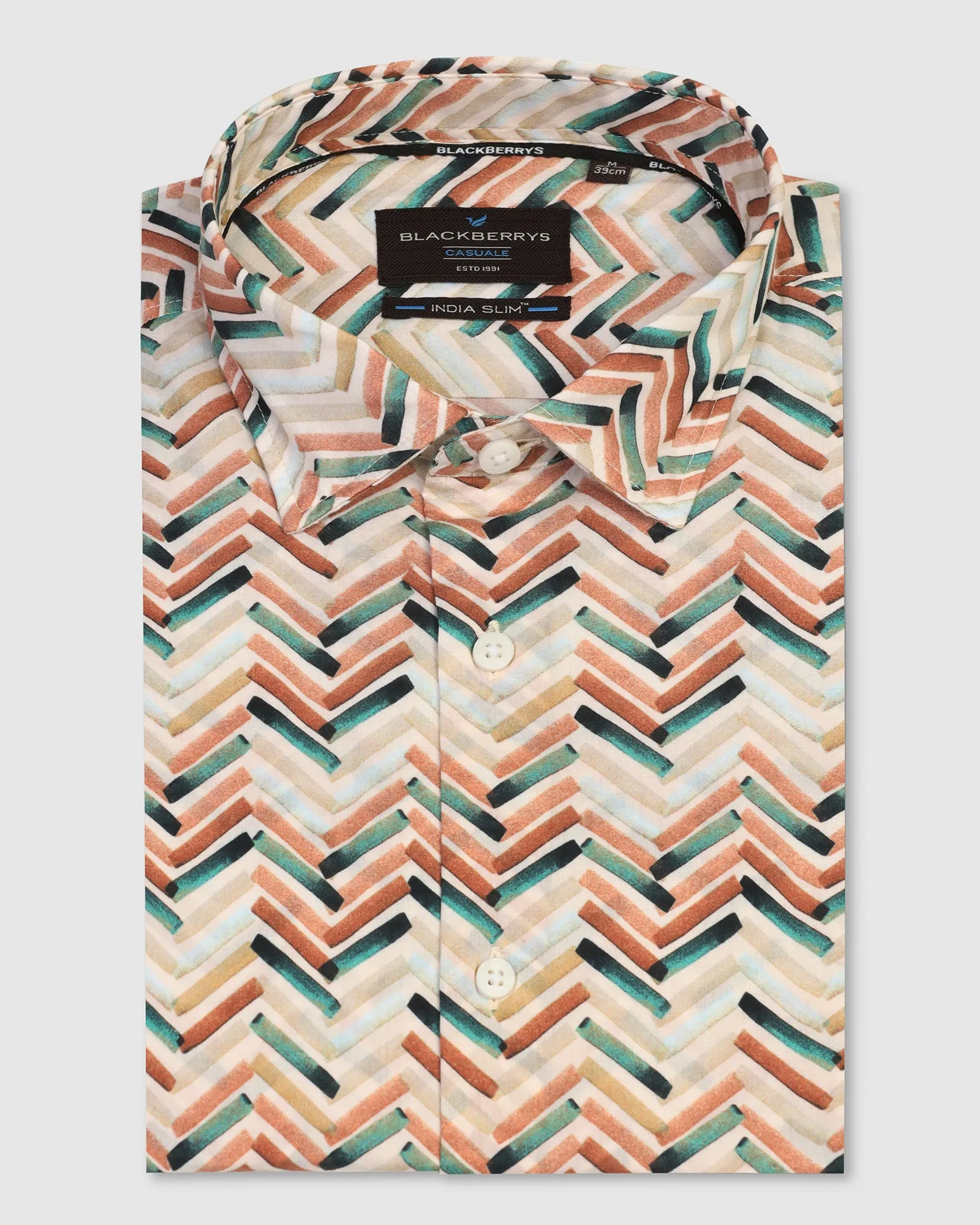 Snag Resistant Fabric Unisex style Casual Half Sleeve Beige Printed Shirt - Alba