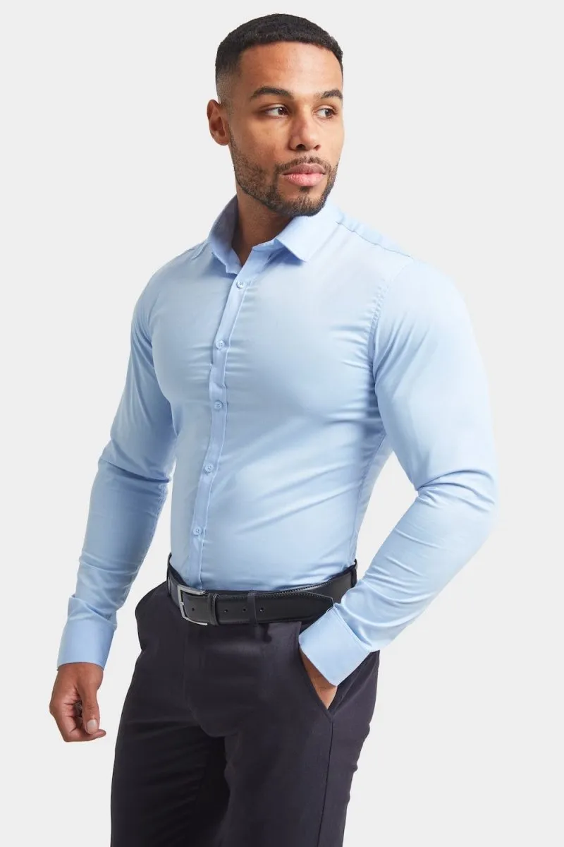 Reinforced Elbow Patches Athletic Fit Dress Shirt in Light Blue