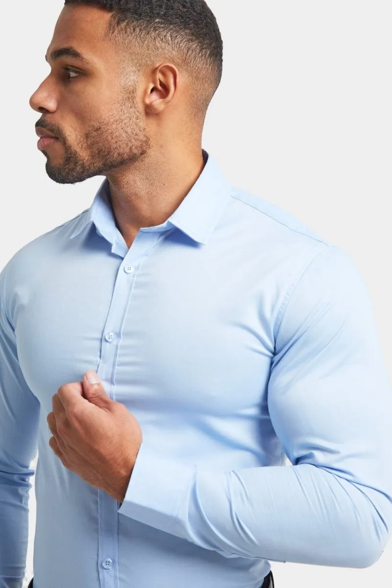 Micro Perforated Texture Wedding guest Athletic Fit Dress Shirt in Light Blue