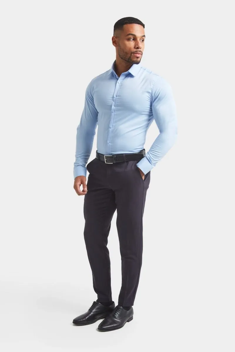 Yoke Design Comfort Wear Athletic Fit Dress Shirt in Light Blue