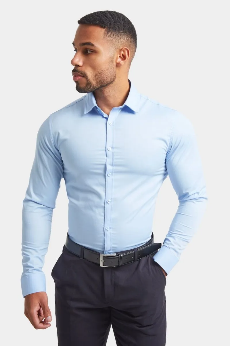 Athletic Fit Dress Shirt in Light Blue Monochrome Palette