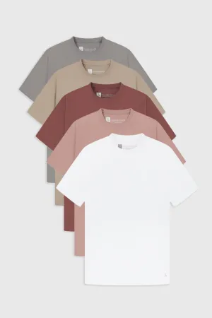 MinimalBranding Soft and Lightweight 5 Pack Essential Training Top in Mid Grey/ Sand/ Rose/ Wood Rose/ White