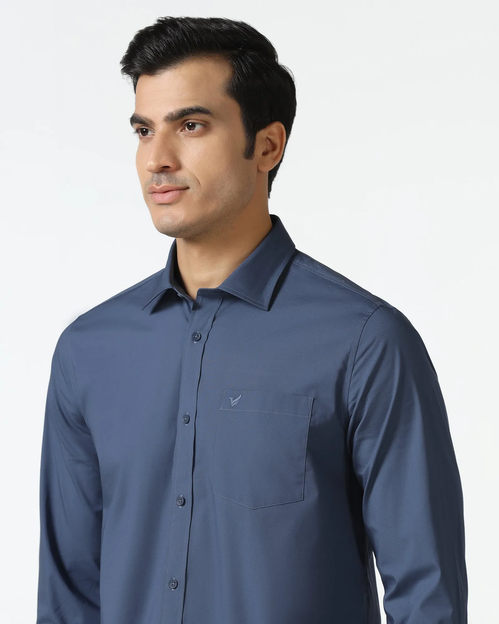 Blue Solid Shirt - Lujo decorative element Checkered Look