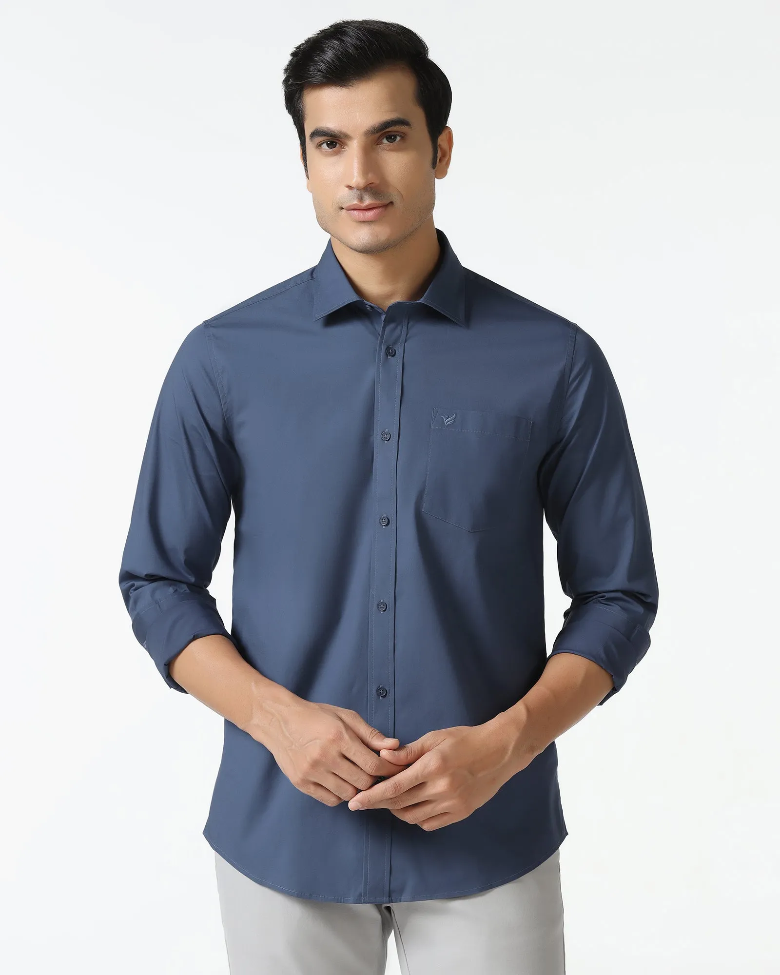 Blue Solid Shirt - Lujo Plus Size Fit Premium Finish