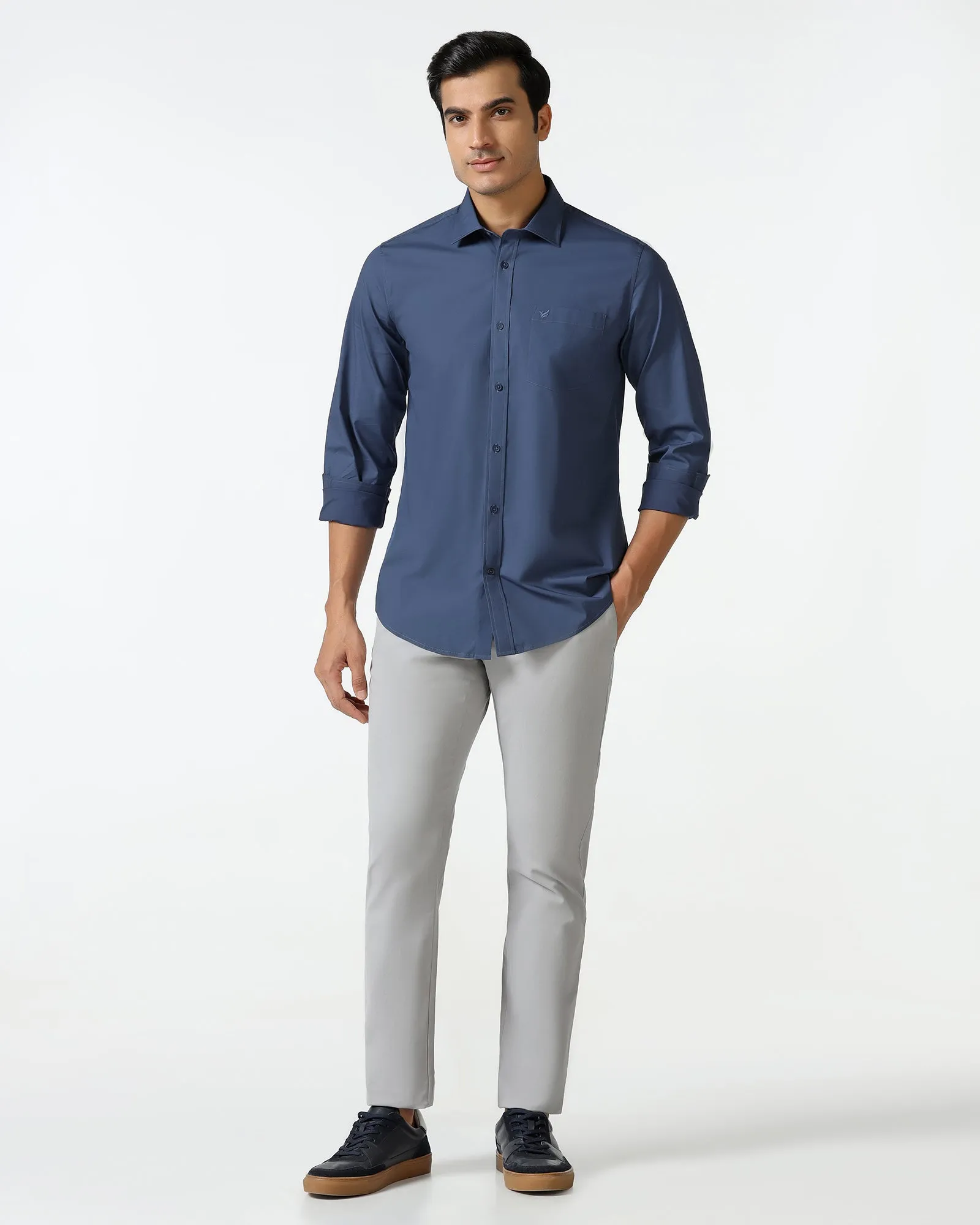 Eco Friendly Dye Versatile Design Blue Solid Shirt - Lujo