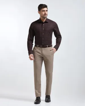 All Season Slim Comfort B-95 Formal Beige Textured Trouser - Iron