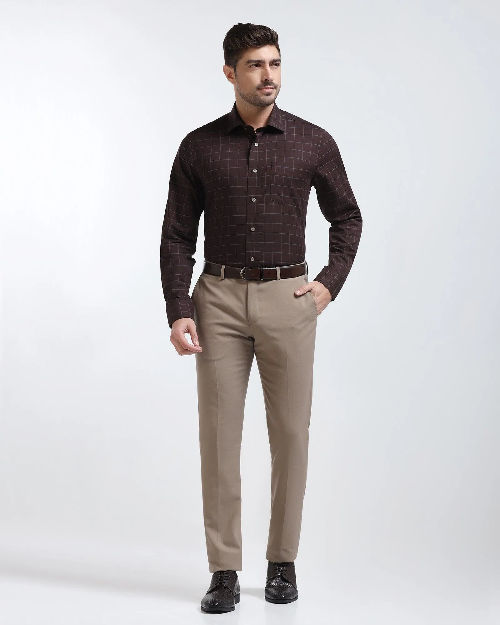 All Season Slim Comfort B-95 Formal Beige Textured Trouser - Iron