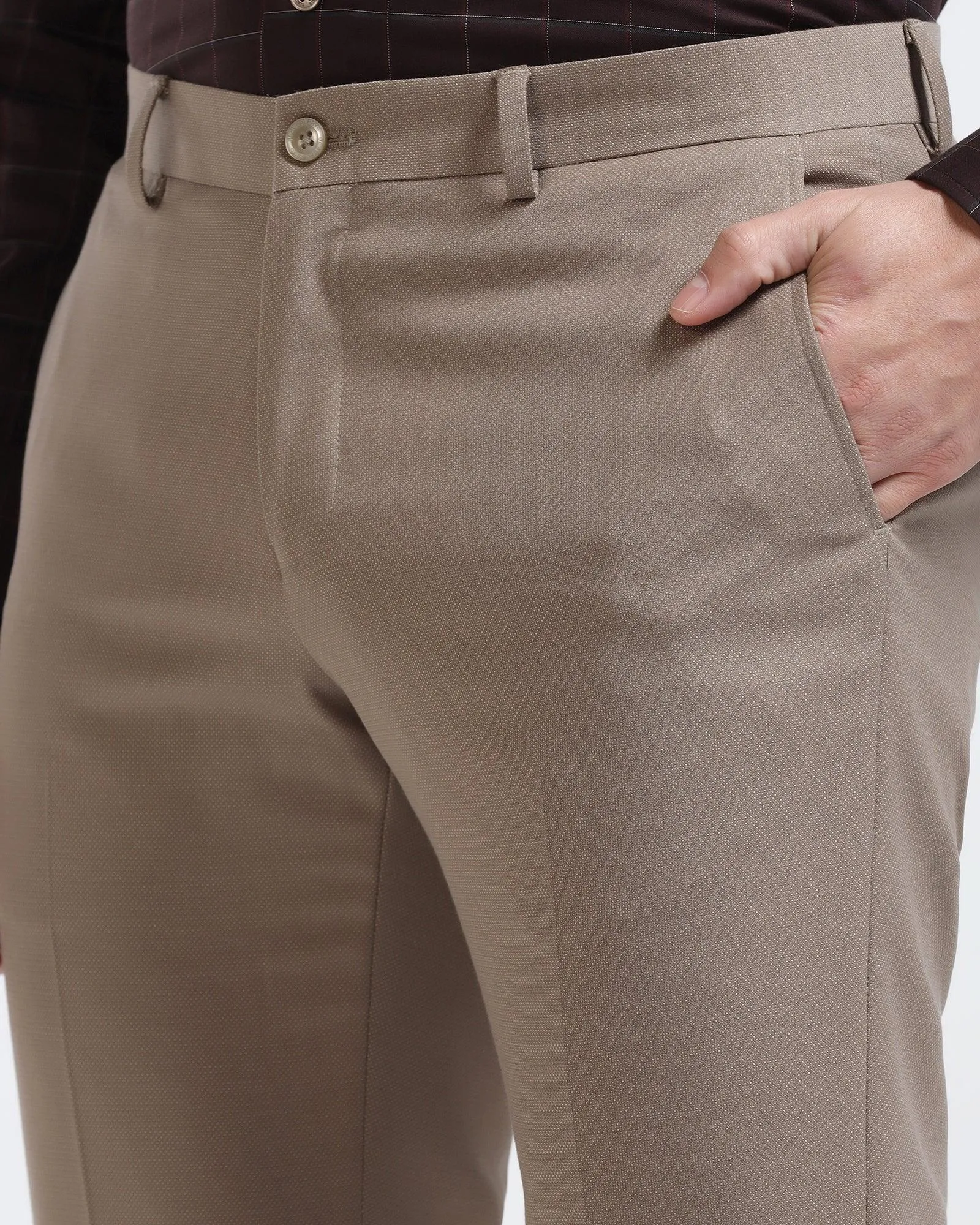 Slim Comfort B-95 Formal Beige Textured Trouser - Iron Work Friendly
