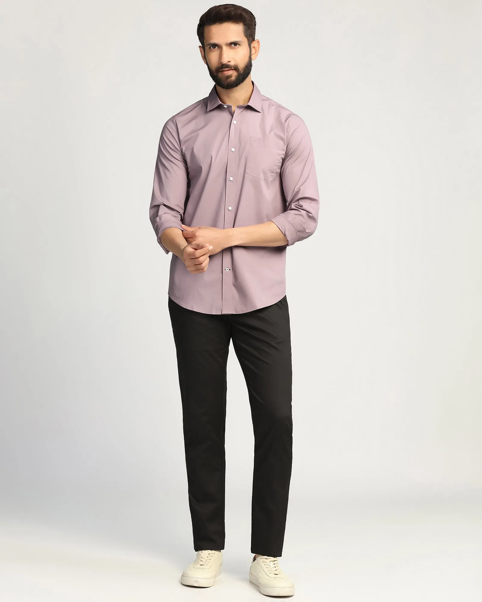 Casual Dusty Pink Solid Shirt - Lujo crew neck Linen blend