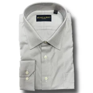 Wilkes and Riley Non-Iron Pinpoint Queens Oxford Spread Collar Dress Shirt in Light Grey Stretchable Cloth Durable Stitching