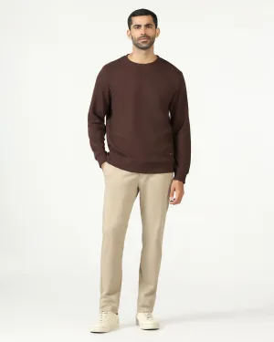 AntiPilling Fabric Dark Brown Crew Neck Textured Sweatshirt - Pan
