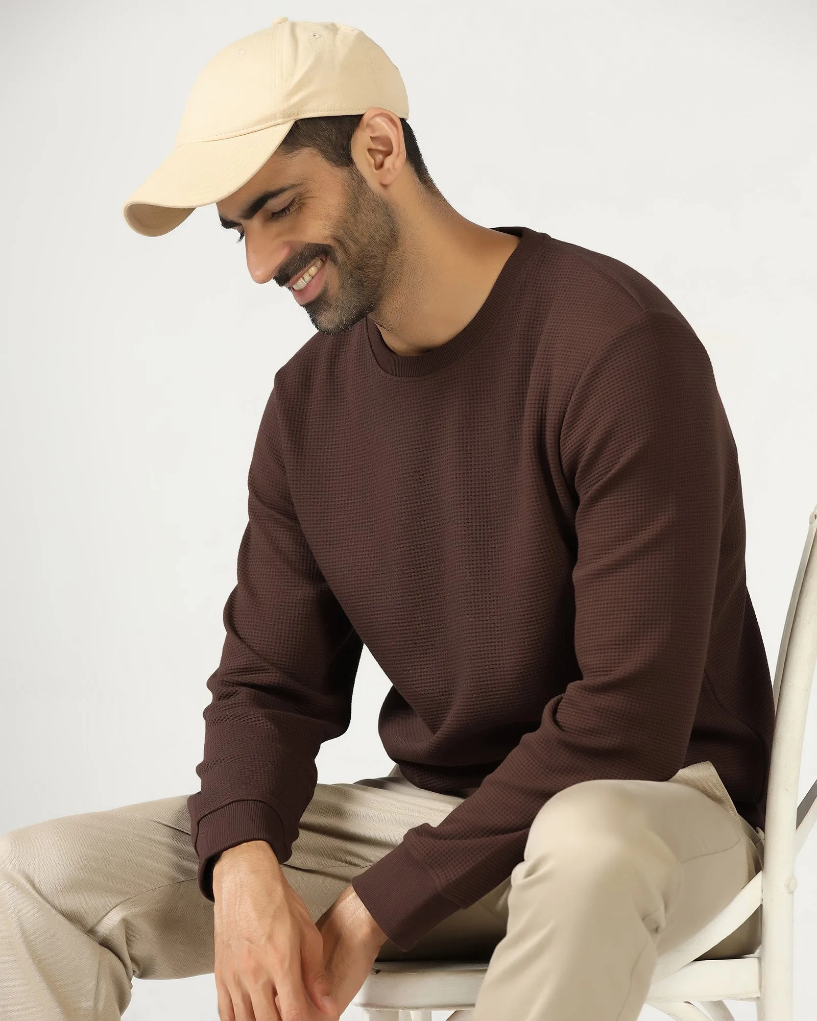 HighVisibility Lightweight Layering Dark Brown Crew Neck Textured Sweatshirt - Pan
