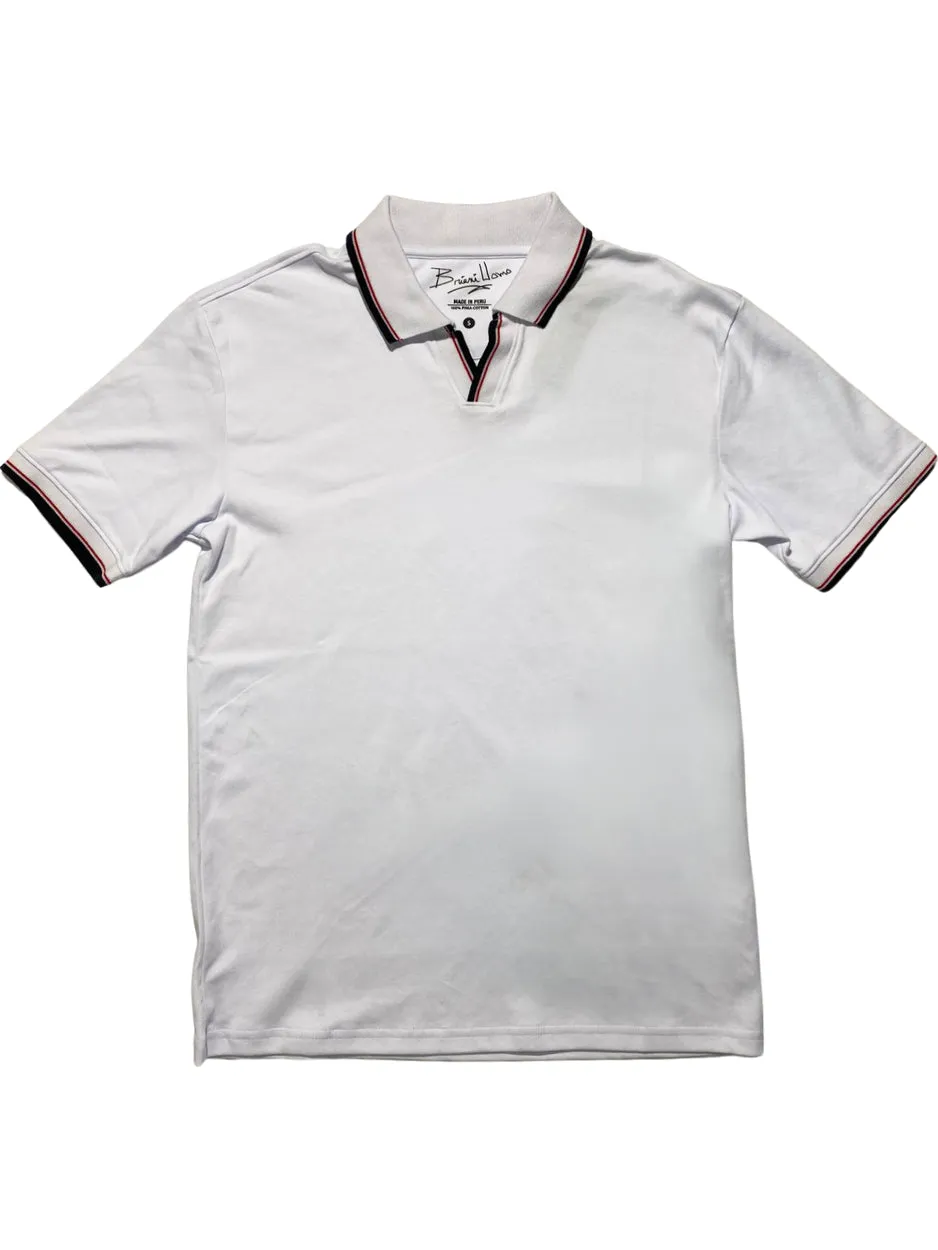sporty wear Classic Fit Briani Uomo Solid White V-Collar 100% Pima Cotton Short Sleeve Polo Casual Shirt
