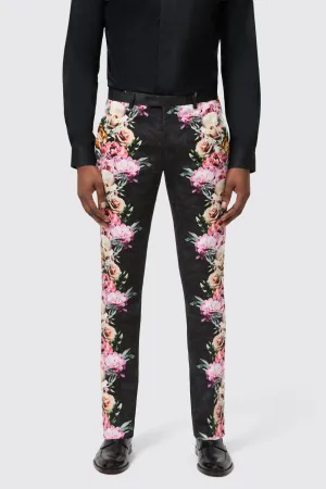 Ikeda Slim Fit Black Cotton Floral Trousers Winter Wear Sharp Edge