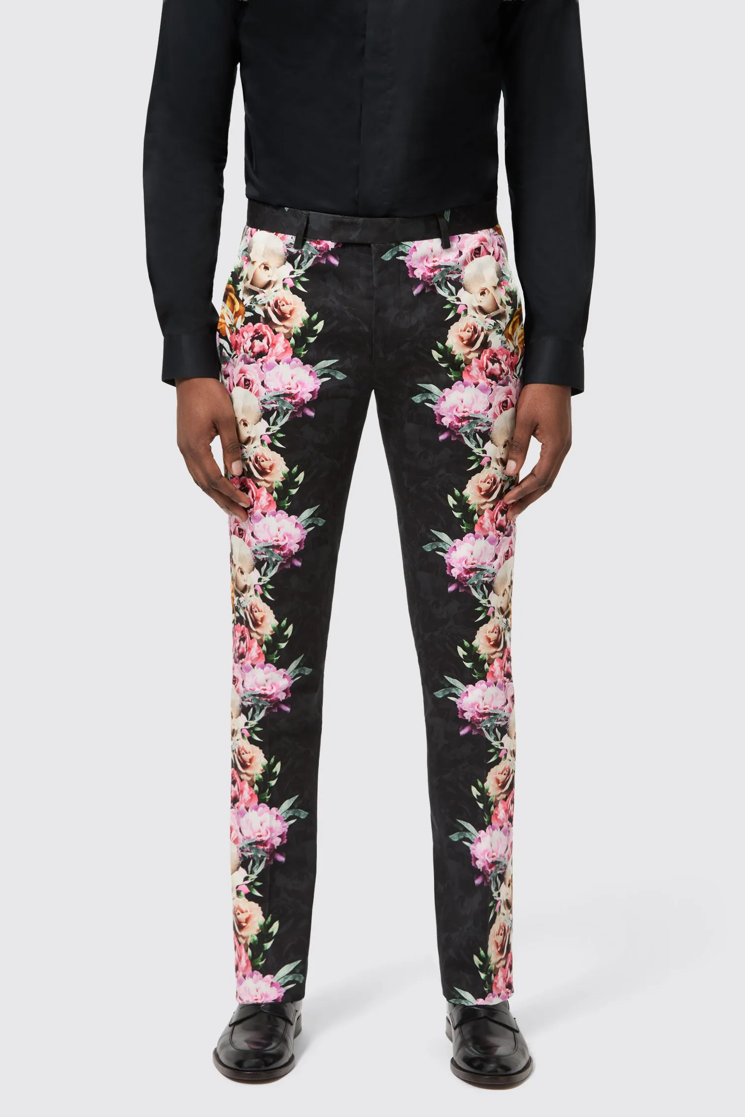 Cozy Fashion SeamlessFit Ikeda Slim Fit Black Cotton Floral Trousers