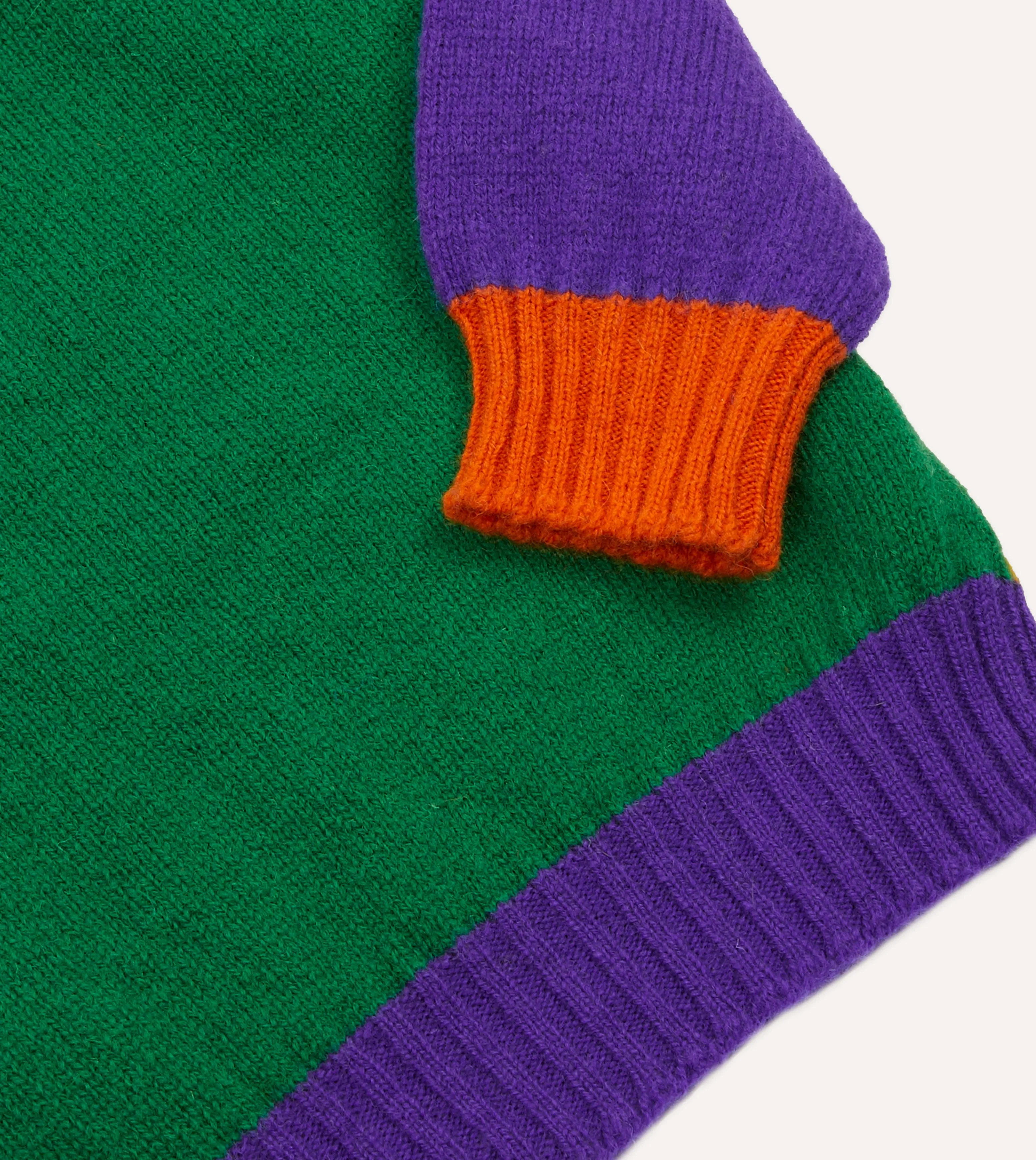 FourWayStretchClothing Layered Clothing Green Multi Colourblock Brushed Shetland Crew Neck Jumper