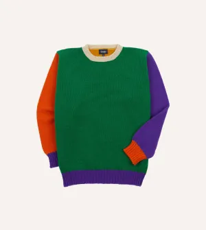 Green Multi Colourblock Brushed Shetland Crew Neck Jumper Weather Protection Future Glow