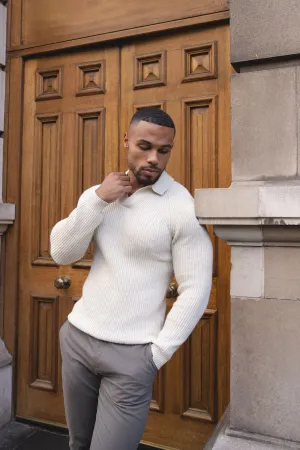 Relaxed Wear Athletic Wear Fisherman Rib Open Collar Polo Shirt in Winter White