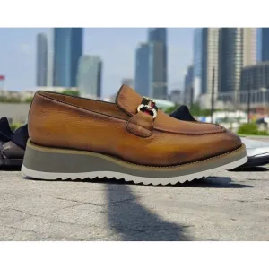 Carrucci Cognac Red Black Ribbon Buckle Casual Loafer Office Friendly