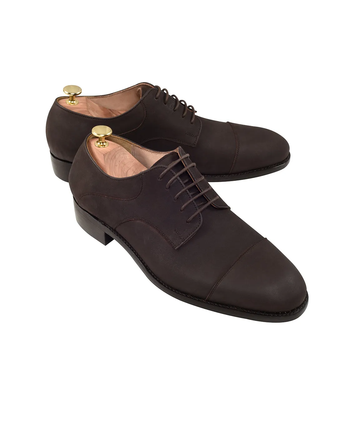 Brown Nubuck Captoe Derby Comfort Slope