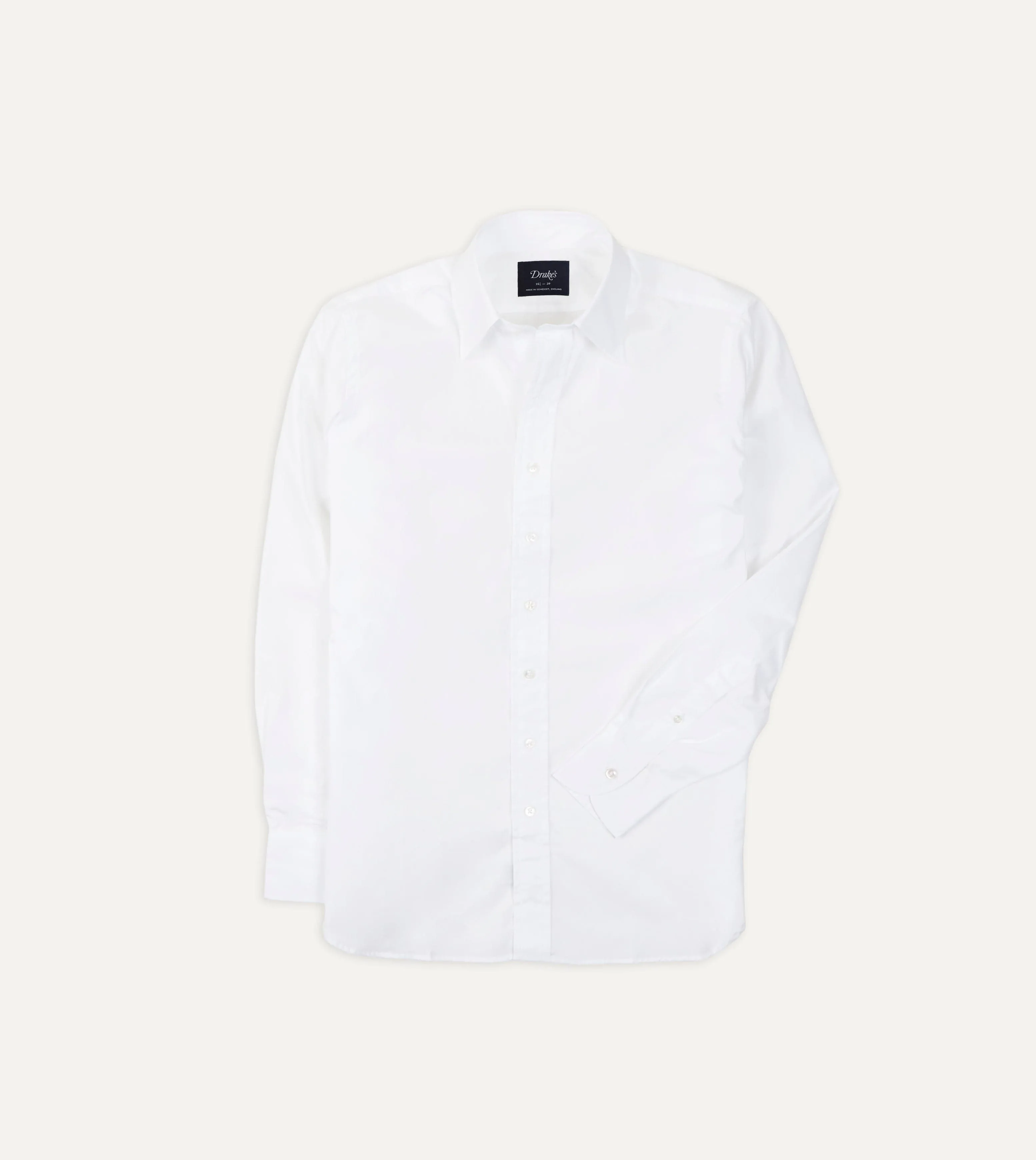 White Cotton Poplin Long Point Collar Shirt wrinkle free