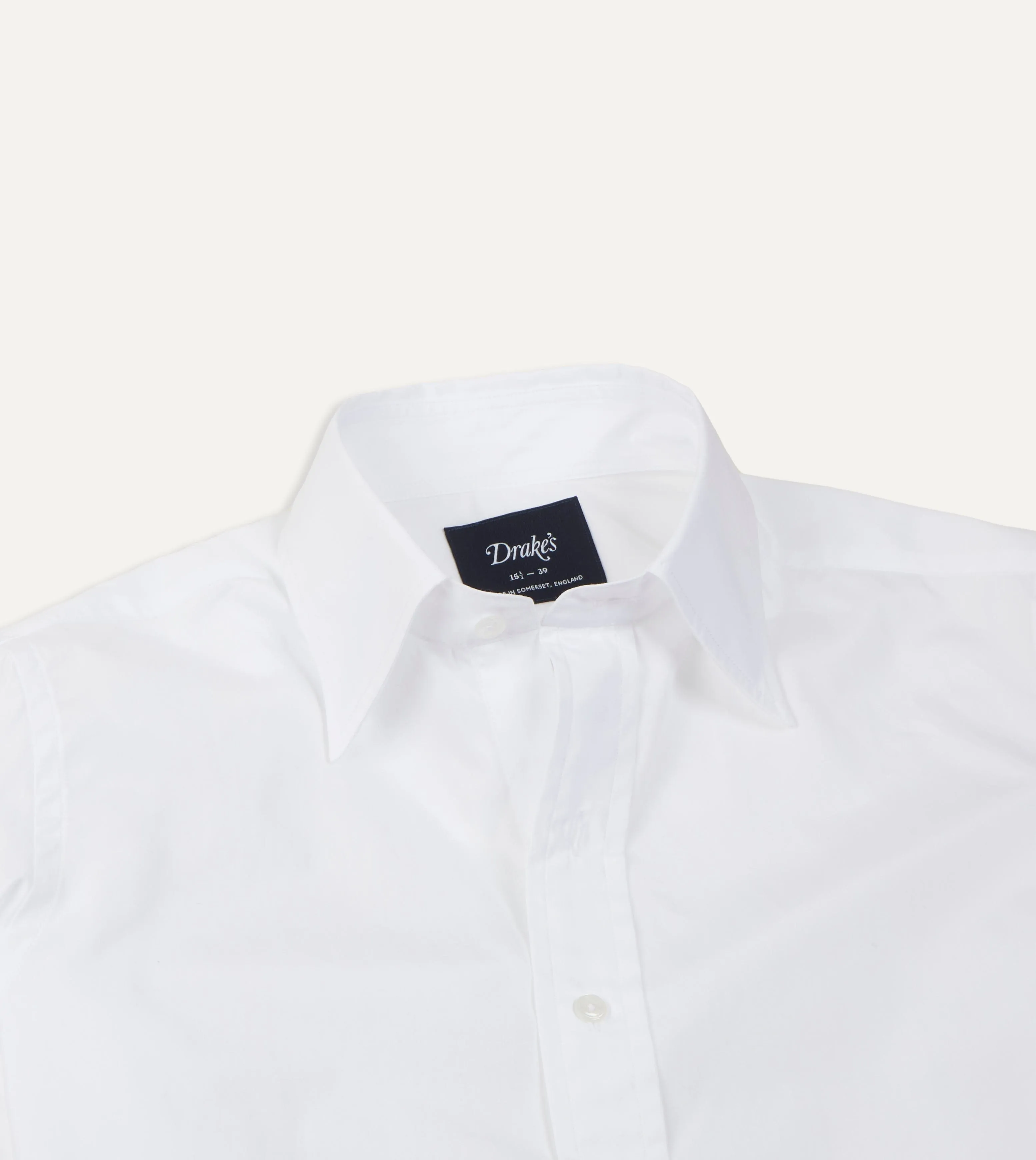 White Cotton Poplin Long Point Collar Shirt Classic Collar Tagless Design