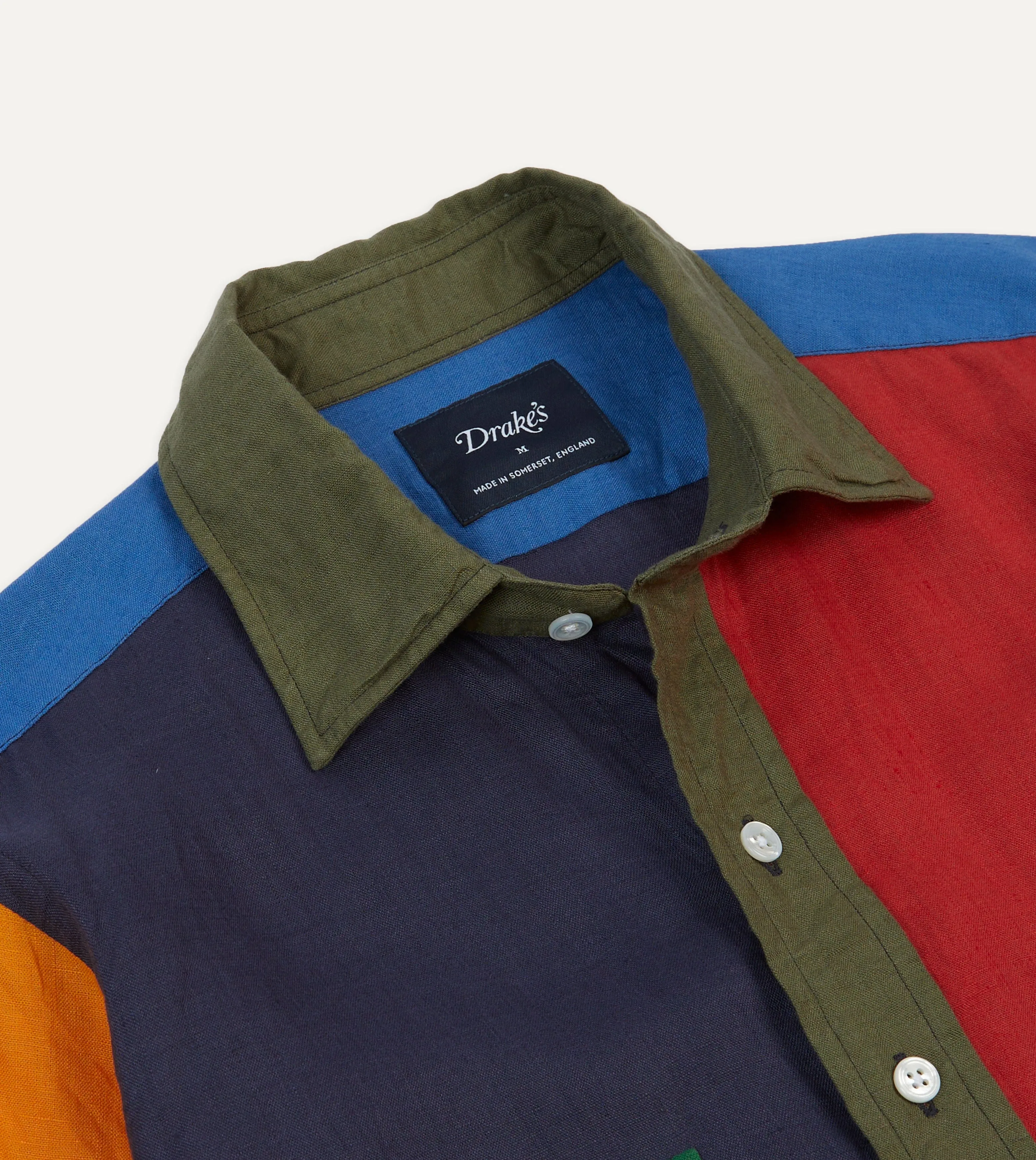 Multicoloured Linen Two-Pocket Fun Work Shirt Hooded Neckline